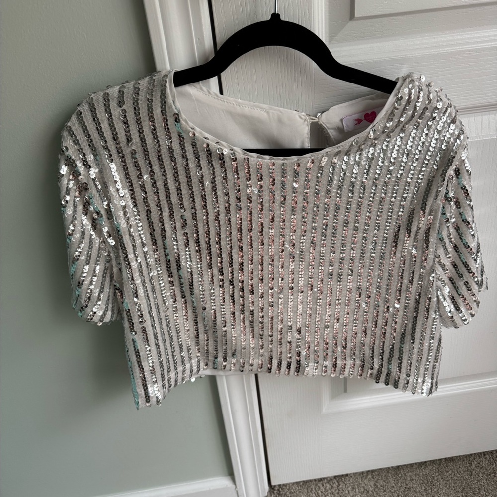 Buddy Love Silver Sequin Crop Top